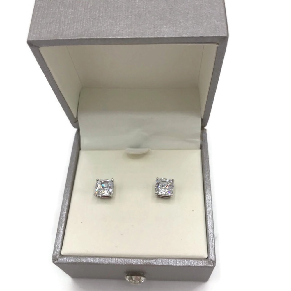 JCM Jacmel 925 Sterling Silver CZ Square Cut Earrings NWOT
